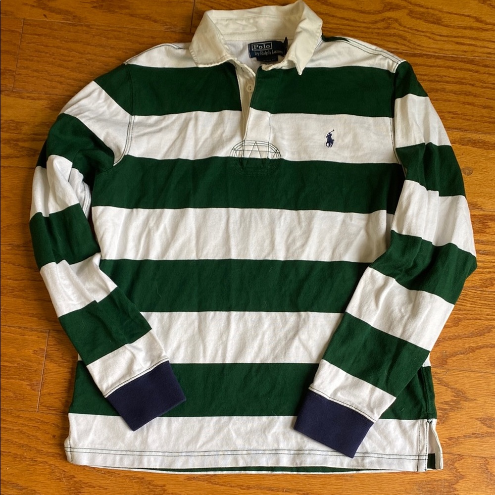Polo by Ralph Lauren Striped Rugby Shirt in Green and White